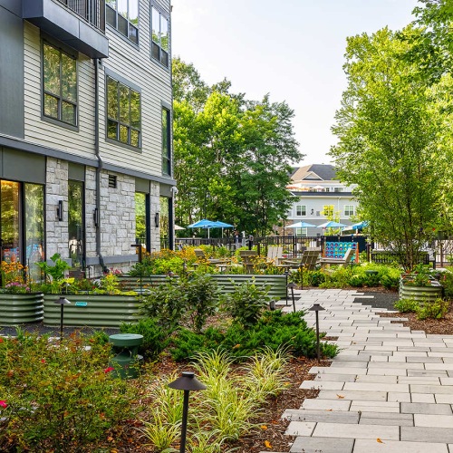 The essence of exceptional living outdoor amenities in courtyard